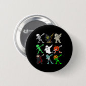 Badge Rond 5 Cm Halloween Dabbing Skeleton sorcier et monstres gar (Devant & derrière)