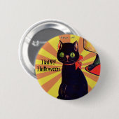 Badge Rond 5 Cm Halloween de chat noir rétro 🎃 (Devant & derrière)