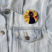 Badge Rond 5 Cm Halloween de chat noir rétro 🎃 (En situation)