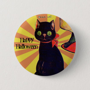Badge Rond 5 Cm Halloween de chat noir rétro 🎃