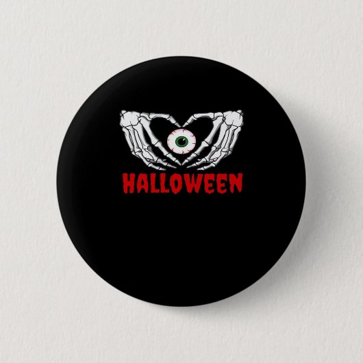 Badge Rond 5 Cm Halloween des yeux - Squelette Mains Coeur (Devant)