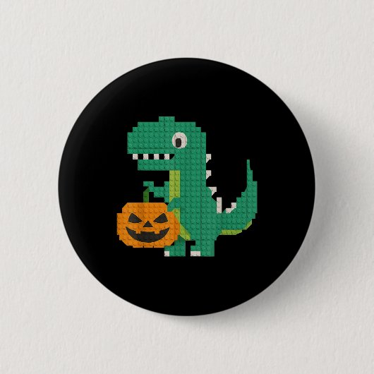 Badge Rond 5 Cm Halloween Dinosaur Citrouille Master Builder Bloc  (Devant)