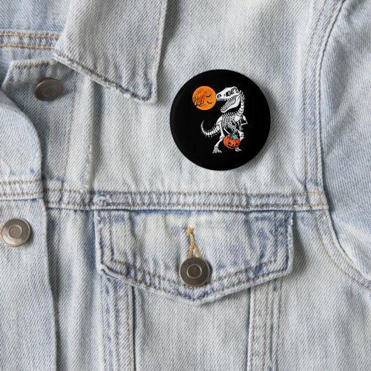 Badge Rond 5 Cm Halloween Dinosaur T Rex Skeleton Scary Garçons En (En situation)
