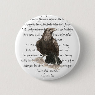 Badge Rond 5 Cm Halloween, Edgar Allen Poe, Raven, Nevermore