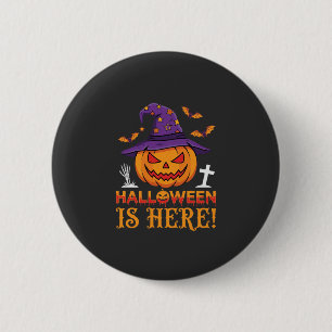 Badge Rond 5 Cm Halloween Est Là Sorcière Citrouille Vecteur