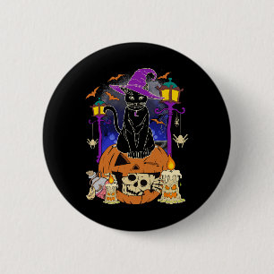 Badge Rond 5 Cm Halloween Femmes Hommes Enfants Halloween Chat Noi