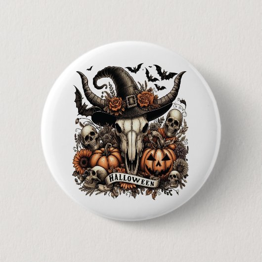 Badge Rond 5 Cm Halloween feuille de taureau de vache (Devant)