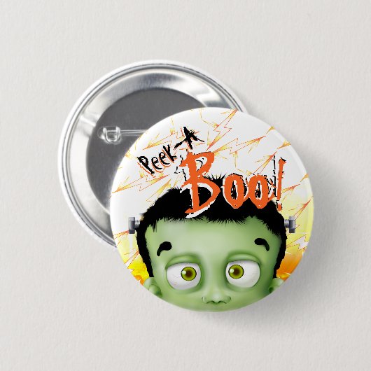 Badge Rond 5 Cm Halloween Frankenstein Monster Peek A Boo (Devant & derrière)