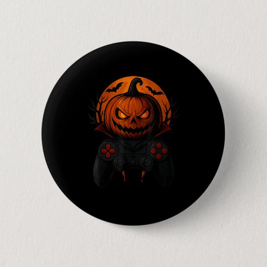 Badge Rond 5 Cm Halloween Gaming Controller Soky Pumpkin Gamer Boy (Devant)