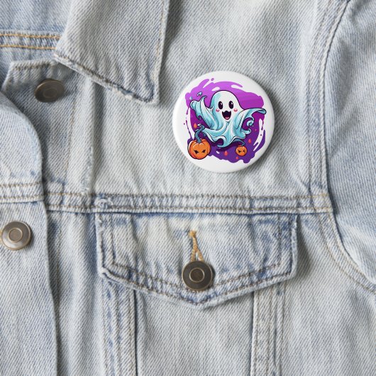 Badge Rond 5 Cm Halloween Ghost Pin (En situation)