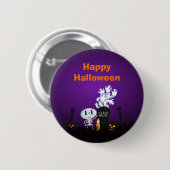 Badge Rond 5 Cm Halloween Graveyard Éffrayant Cute Skeleton & Ghos (Devant & derrière)