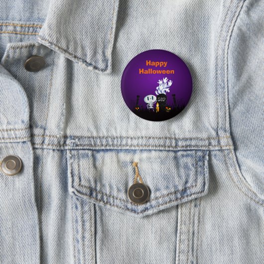 Badge Rond 5 Cm Halloween Graveyard Éffrayant Cute Skeleton & Ghos (En situation)