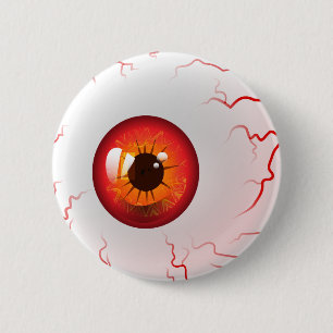 Badge Rond 5 Cm Halloween heureux ! Globe oculaire rouge éffrayan