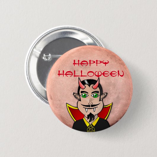 Badge Rond 5 Cm Halloween heureux / Pleine lune avec/ Vampire (Devant & derrière)