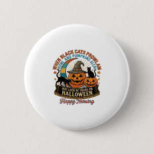 Badge Rond 5 Cm Halloween Joyeux Allaitement Chats Noirs Citrouill
