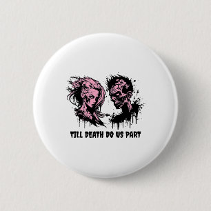 Badge Rond 5 Cm Halloween Mariage Gothique Mariée Groom Zombies Ju