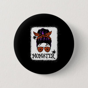 Badge Rond 5 Cm Halloween Messy Bun Leopard Citrouille Momster
