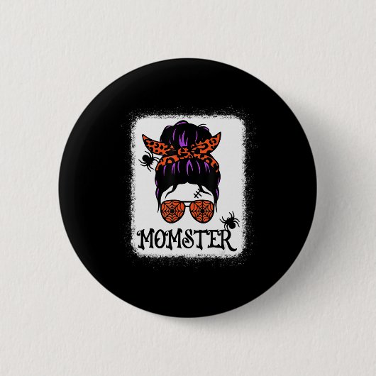 Badge Rond 5 Cm Halloween Messy Bun Leopard Citrouille Momster (Devant)