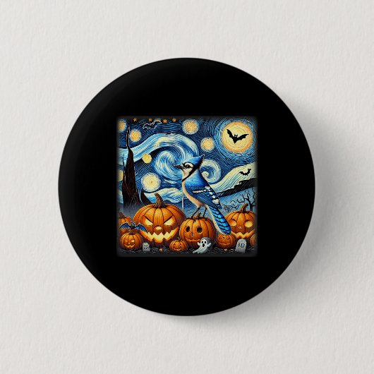 Badge Rond 5 Cm Halloween Night Blue Jay (Devant)