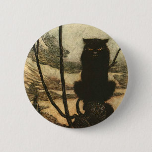 Badge Rond 5 Cm Halloween noir Chat Vintage Rackham effrayant