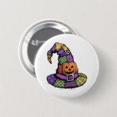 Badge Rond 5 Cm Halloween Patchwork Witch Casquette Éffrayant (Devant & derrière)