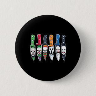 Badge Rond 5 Cm Halloween Personnages De Film Horreur En Couteaux 