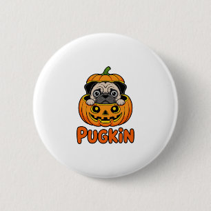 Badge Rond 5 Cm Halloween Pugkin, chien Citrouille Carlin