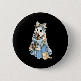 Badge Rond 5 Cm Halloween Rétro Fantôme de Jean Bleu Teckel Drôle