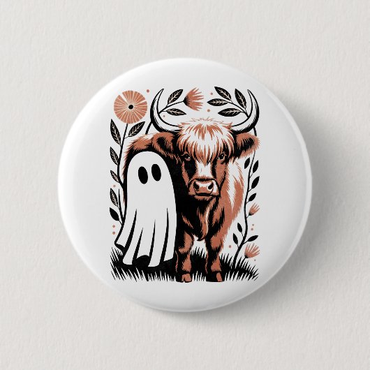 Badge Rond 5 Cm Halloween rustique du fantôme de vache des Highlan (Devant)