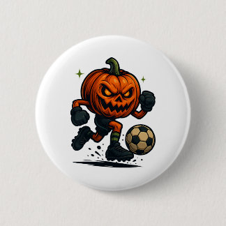Badge Rond 5 Cm Halloween Scary Pumpkin Showing Soccer Skills Spoo