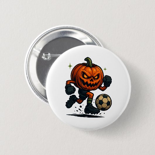 Badge Rond 5 Cm Halloween Scary Pumpkin Showing Soccer Skills Spoo (Devant & derrière)