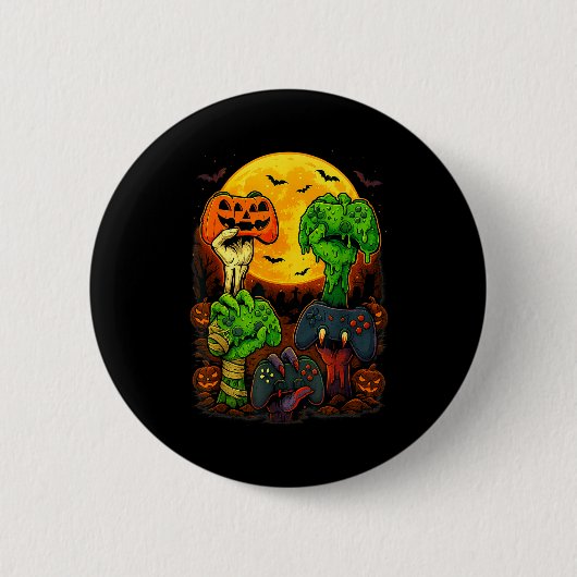 Badge Rond 5 Cm Halloween Skeleton Zombie Mummy Gaming Controller  (Devant)