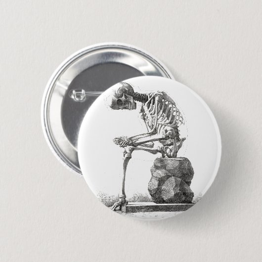 Badge Rond 5 Cm Halloween squelette assis anatomie (Devant & derrière)