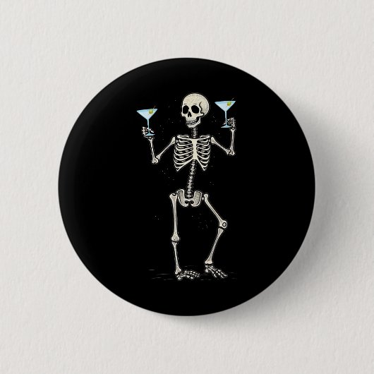 Badge Rond 5 Cm Halloween Squelette Boire Martini Tail (Devant)