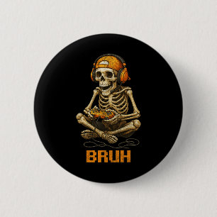Badge Rond 5 Cm Halloween Squelette Gamer Vidéo Jeu Drôle Skelet