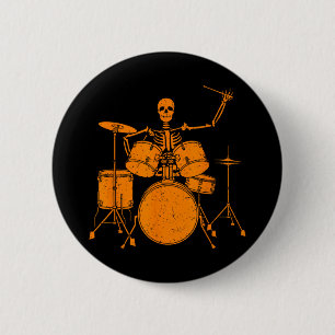 Badge Rond 5 Cm Halloween Squelette Jouer Drum Cute Drôle Drums G