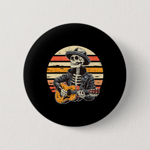 Badge Rond 5 Cm Halloween Squelette Jouer Guitare Rock Et Roll Nd