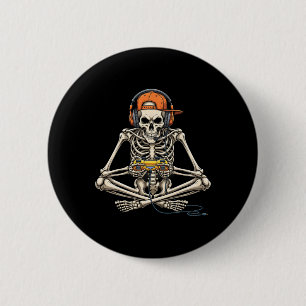 Badge Rond 5 Cm Halloween Squelette Joueur vidéo Jeu amusant