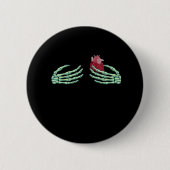 Badge Rond 5 Cm Halloween Squelette Mains Avec Coeur Classique (Devant)