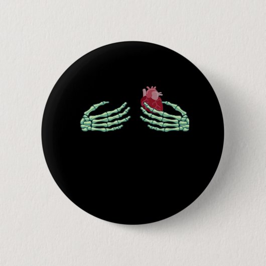 Badge Rond 5 Cm Halloween Squelette Mains Avec Coeur Classique (Devant)