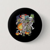 Badge Rond 5 Cm Halloween Squelette Zombie équitation maman T Rex  (Devant)