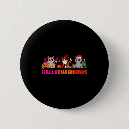 Badge Rond 5 Cm Halloween Thanksgiving Christmas Happy Hallothanks (Devant)