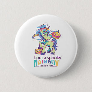 Badge Rond 5 Cm Halloween Unicorn sorcier à l'arc-en-ciel Éffray