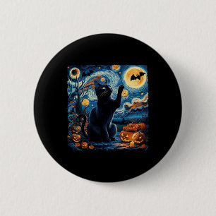 Badge Rond 5 Cm Halloween Van Gogh' Starry Night Black Cat Citroui