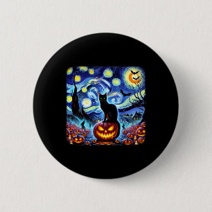 Badge Rond 5 Cm Halloween Van Gogh Starry Night Chat noir Citrouil