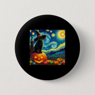 Badge Rond 5 Cm Halloween Van Gogh Starry Nuit Noir Chat Sorcière 