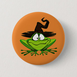 Badge Rond 5 Cm Halloween Witch Frog
