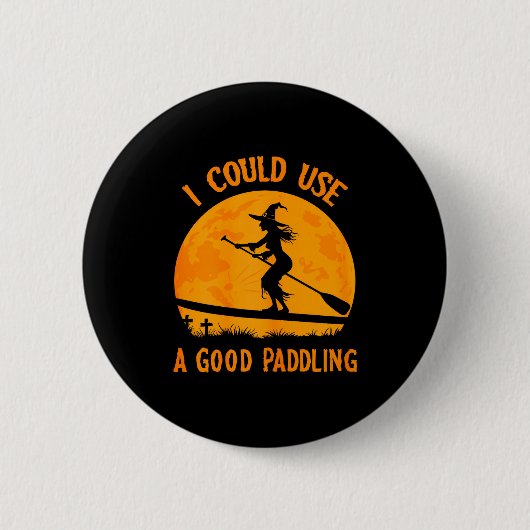 Badge Rond 5 Cm Halloween Witch Paddleboarder Sup Standup Paddling (Devant)