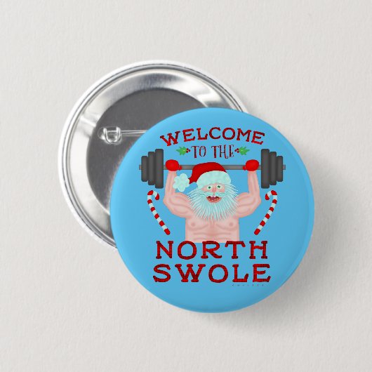 Badge Rond 5 Cm Haltérophile drôle du père noël Swole de Noël (Devant & derrière)