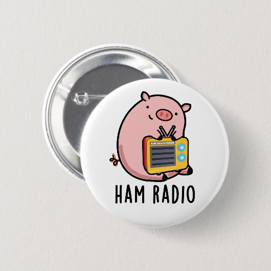 Badge Rond 5 Cm Ham Radio Funny Pig Pun (Devant & derrière)